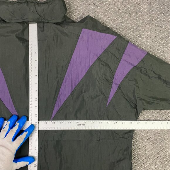 Vintage 90s Adidas Windbreaker Jacket Men's Large Full Zip Black Purple Nylon - Picture 12 of 13